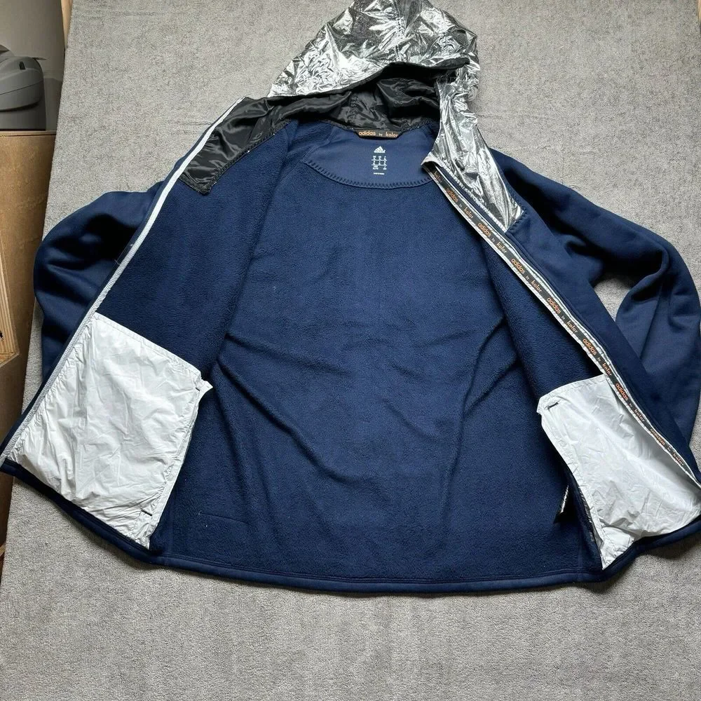 Adidas x Kolor Colab Jacket Mens XL Blue Climaheat Hoodie Full Zip‎ Silver Metal